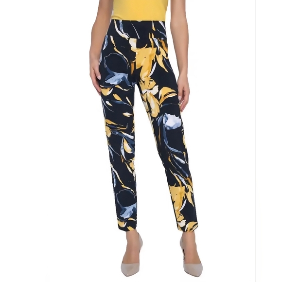 Frank Lyman | Floral Black and Yellow Women's Pants, Size 12 - Picture 2 of 10